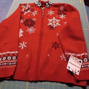 NWT Breckenridge Women's L Red Snow Flake Long Sleeve Zipper Sweater